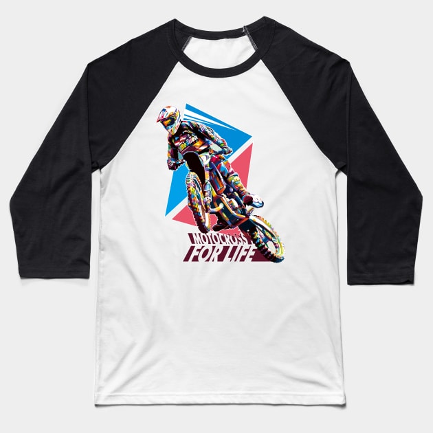 Pop art Motocross Baseball T-Shirt by Madiaz